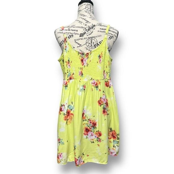 Torrid 2X Lime Green Floral Tank Top Smocked Babydoll Cami Boho Challis Summer - Picture 4 of 9